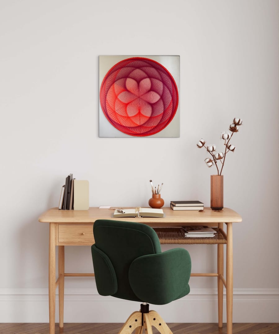 Flower of Life String Art Mandala – Magenta Orange Sacred Geometry Wall Art, Handmade Modern Boho Decor — handmade string art by Asja