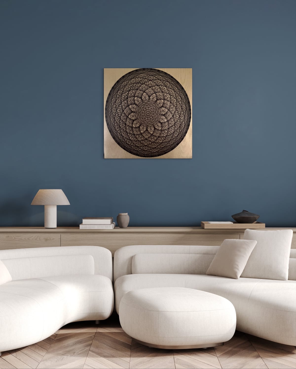 Dark Blue Mandala String Art - Handmade Geometric Wall Art, detail view 2 — handmade string art by Asja