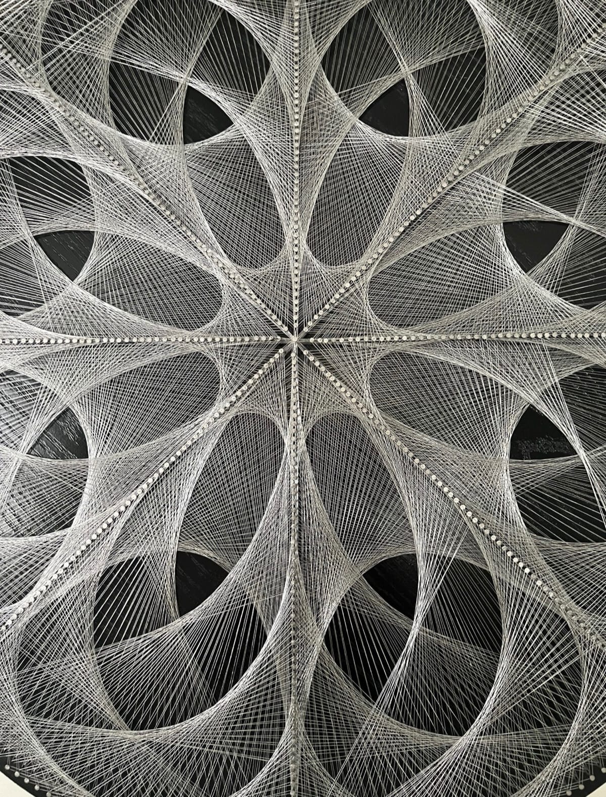 Silver Sacred Geometry String Art Wall Decor Large Geometric Mandala – Modern Black & Silver Statement Wall Art, detail view 6 — handmade string art by Asja