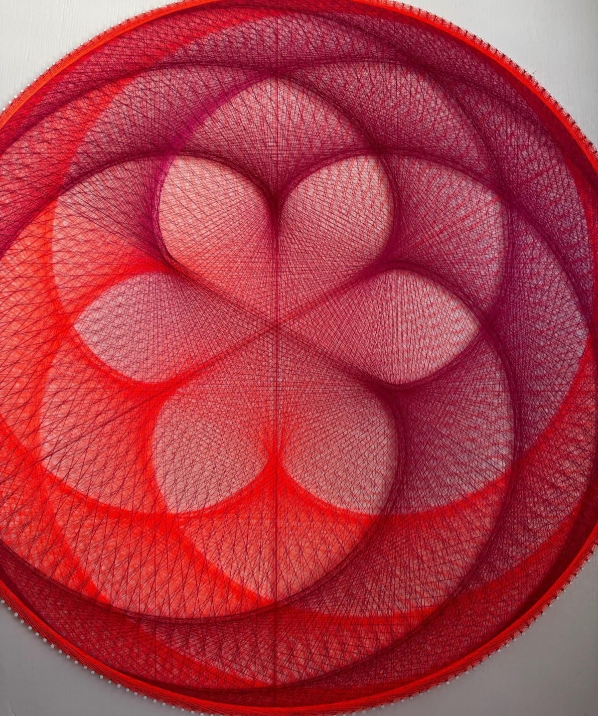 Flower of Life String Art Mandala – Magenta Orange Sacred Geometry Wall Art, Handmade Modern Boho Decor, detail view 3 — handmade string art by Asja
