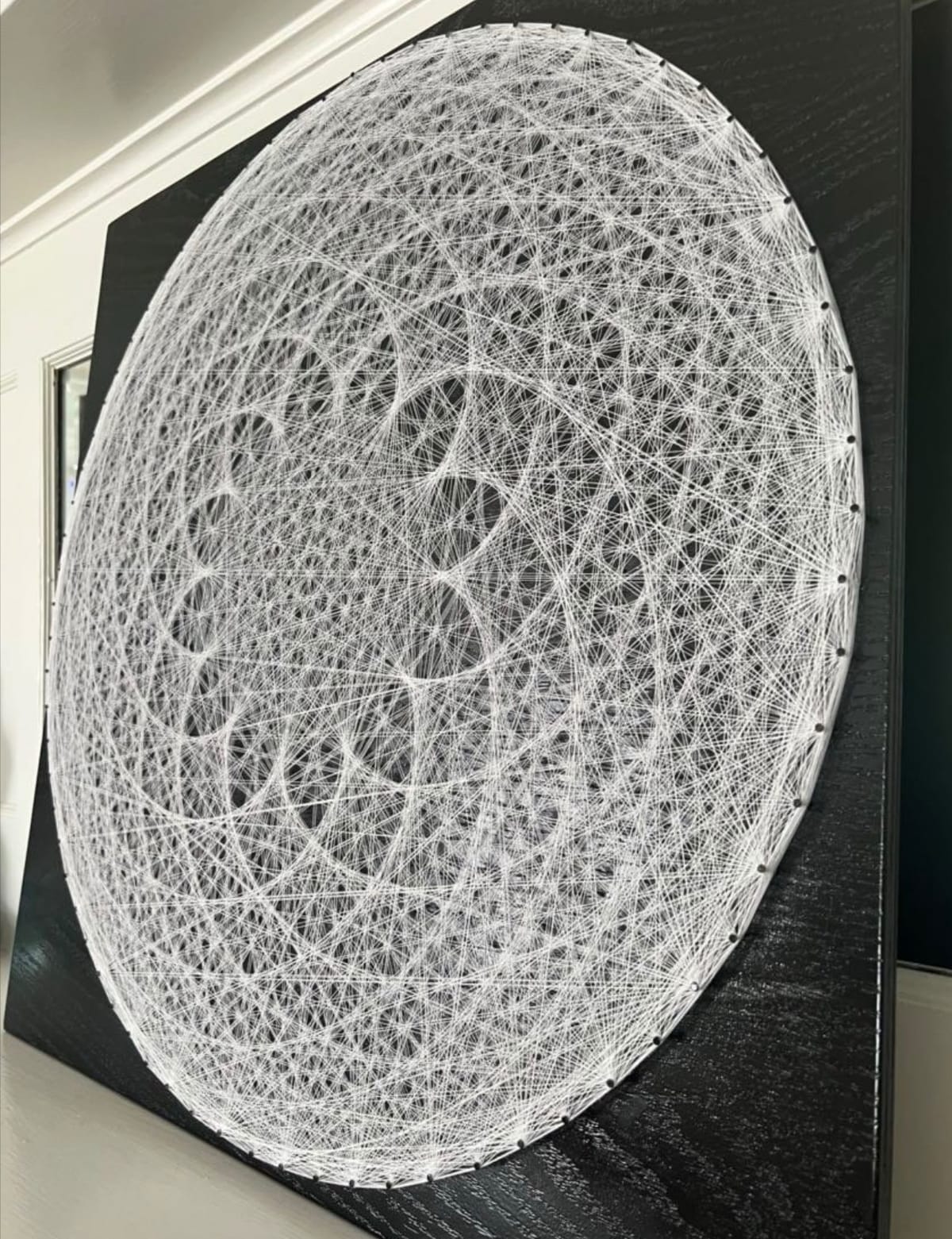 Black & White Sacred Geometry String Art Mandala – Cosmic Geometric Wall Art, Modern Meditation Decor, detail view 5 — handmade string art by Asja