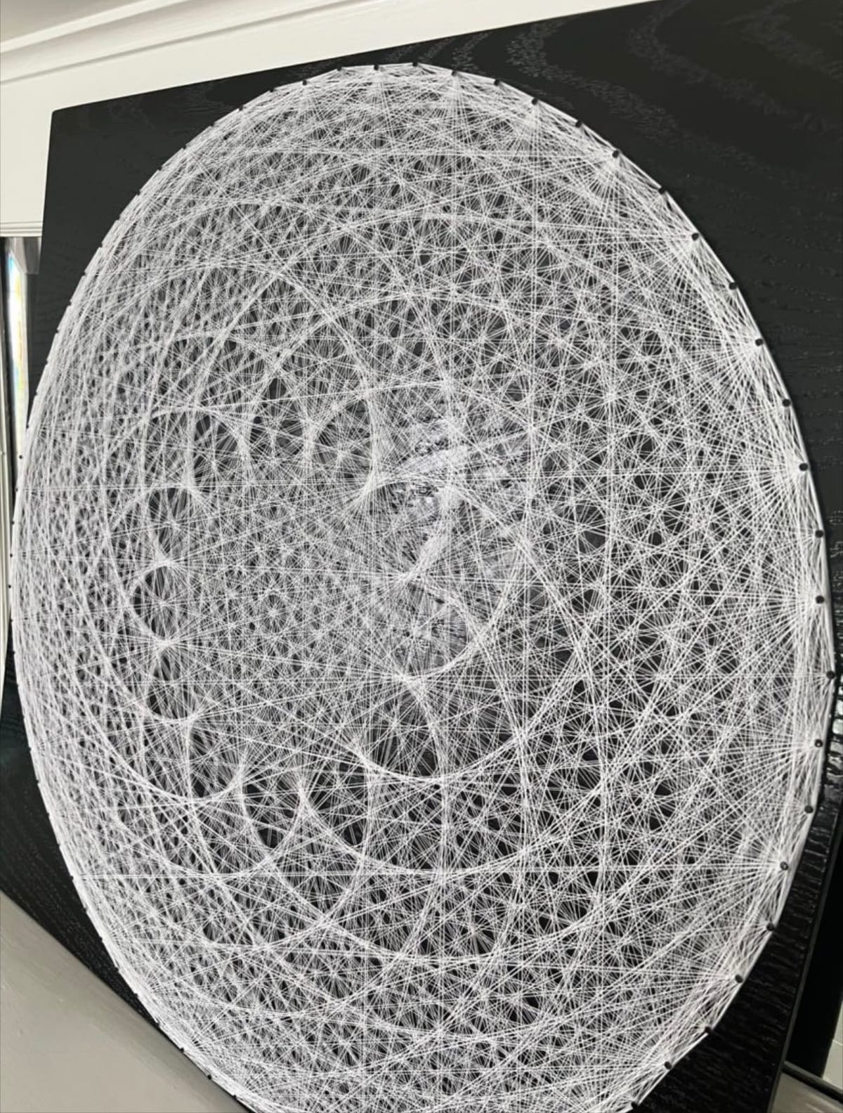 Black & White Sacred Geometry String Art Mandala – Cosmic Geometric Wall Art, Modern Meditation Decor, detail view 6 — handmade string art by Asja