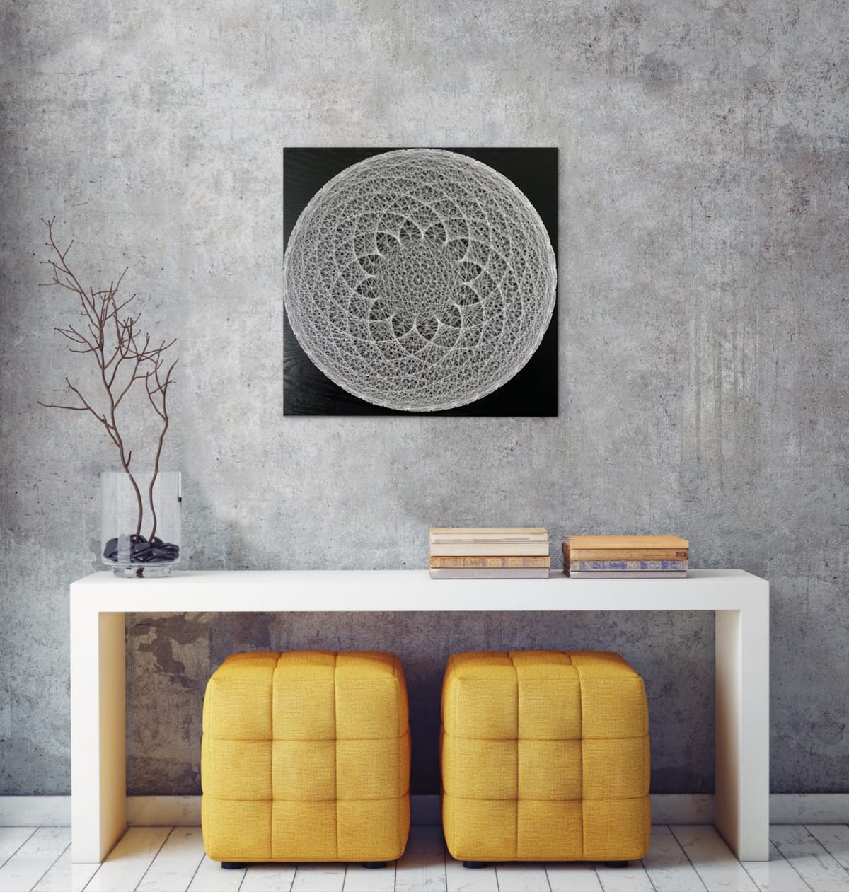 Black & White Sacred Geometry String Art Mandala – Cosmic Geometric Wall Art, Modern Meditation Decor — handmade string art by Asja