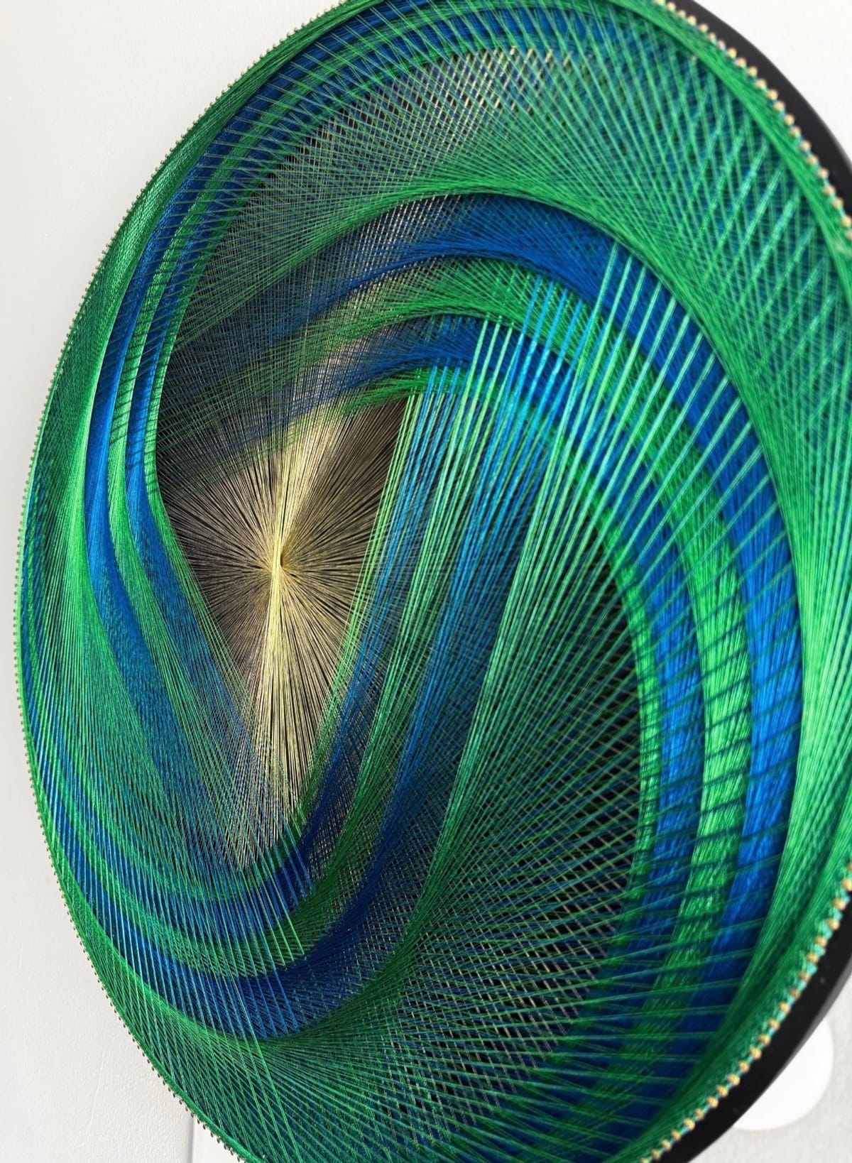 Green Blue Spiral String Art Mandala – Sacred Geometry Wall Art, Handmade Meditation & Yoga Studio Decor, detail view 4 — handmade string art by Asja