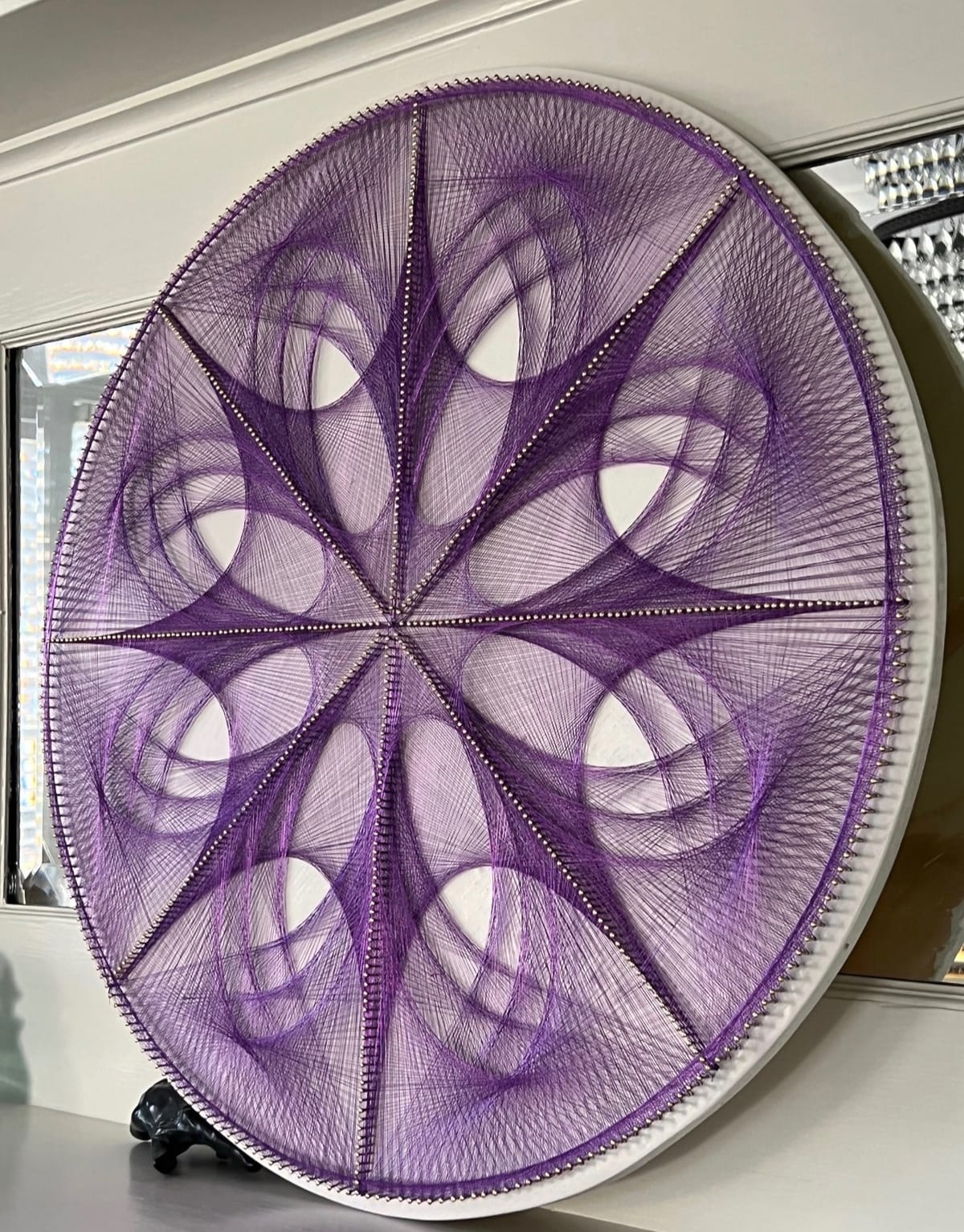 Purple Mandala String Art – Handmade Sacred Geometry Starburst Wall Art, Boho Meditation Decor, detail view 6 — handmade string art by Asja
