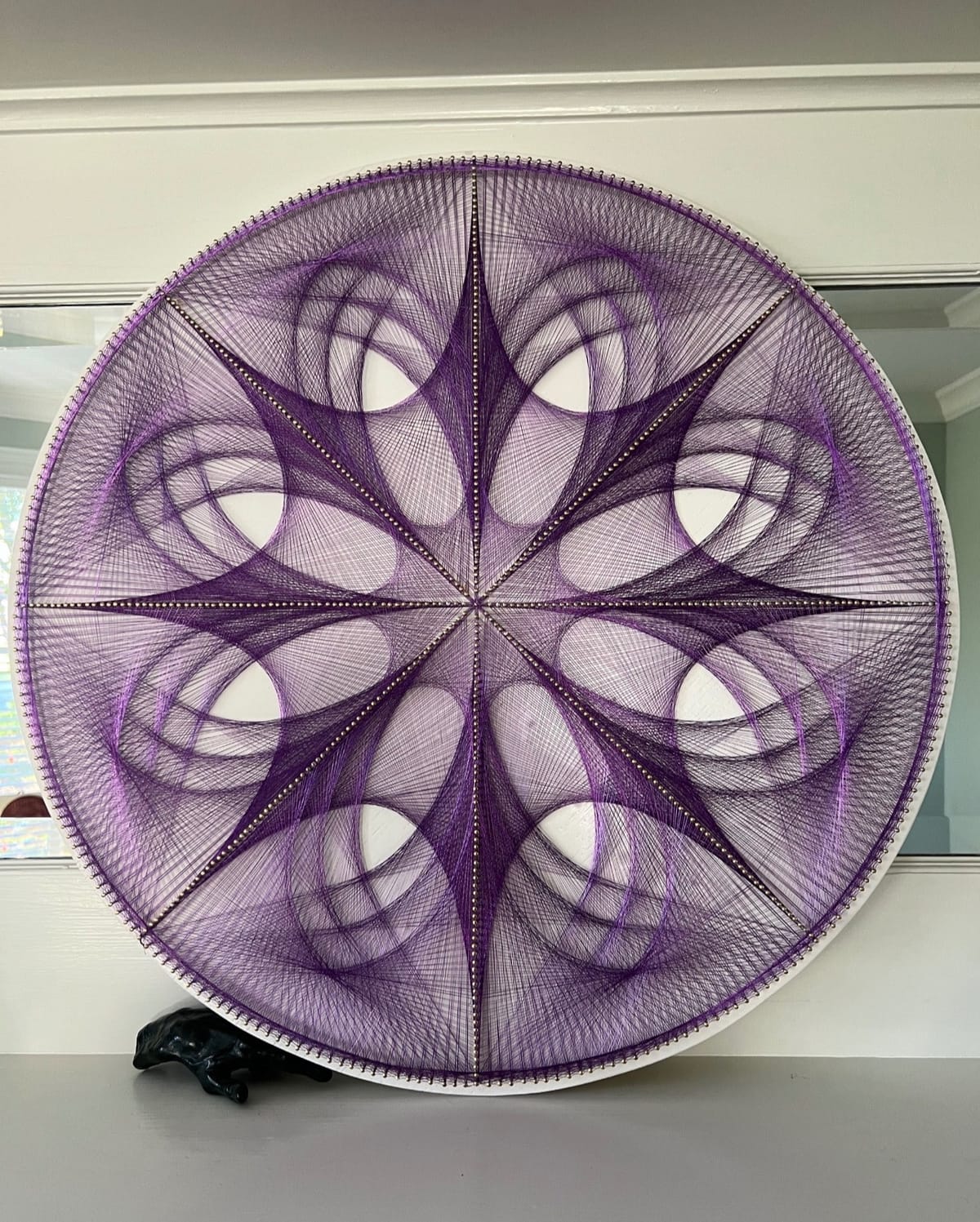 Purple Mandala String Art – Handmade Sacred Geometry Starburst Wall Art, Boho Meditation Decor, detail view 5 — handmade string art by Asja