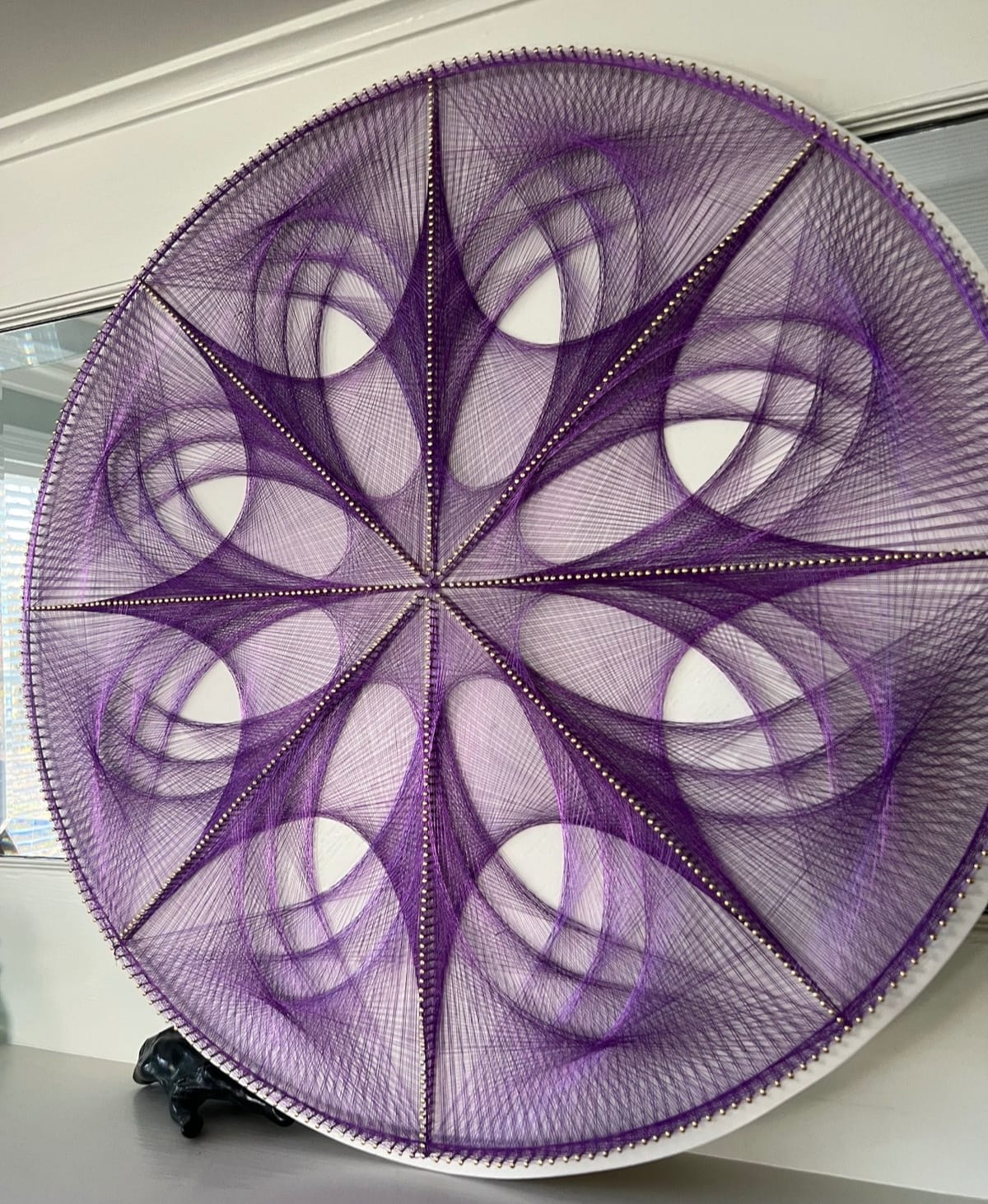 Purple Mandala String Art – Handmade Sacred Geometry Starburst Wall Art, Boho Meditation Decor, detail view 4 — handmade string art by Asja