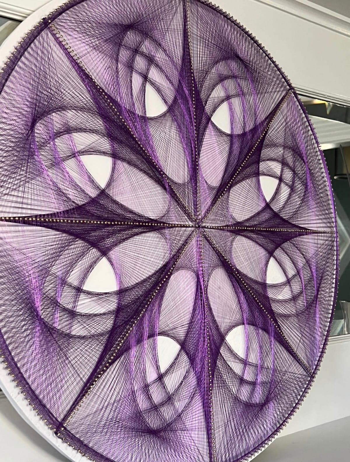 Purple Mandala String Art – Handmade Sacred Geometry Starburst Wall Art, Boho Meditation Decor, detail view 3 — handmade string art by Asja