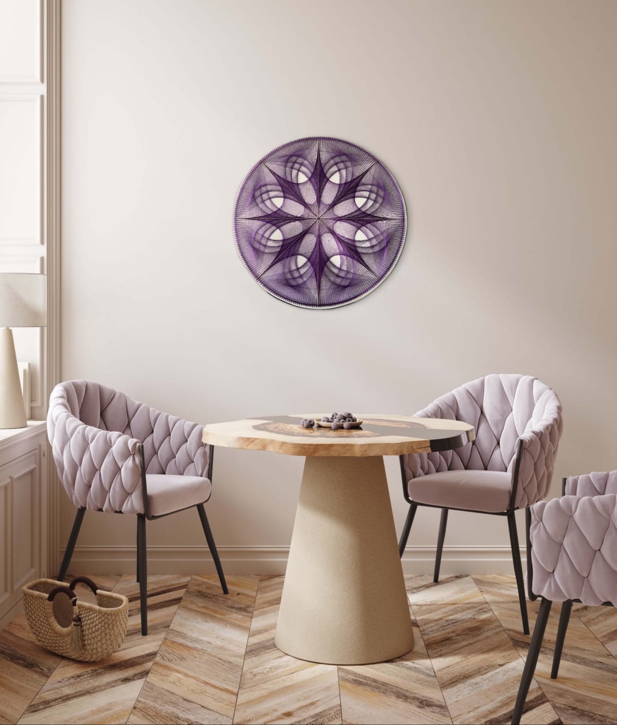 Purple Mandala String Art – Handmade Sacred Geometry Starburst Wall Art, Boho Meditation Decor — handmade string art by Asja