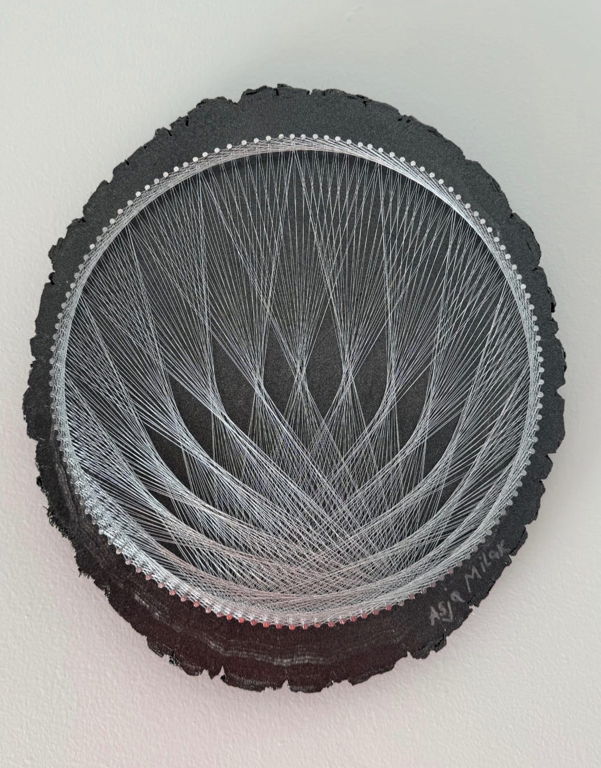 Silver Flame String Art - Black & Silver Live-Edge Wall Art, detail view 4 — handmade string art by Asja