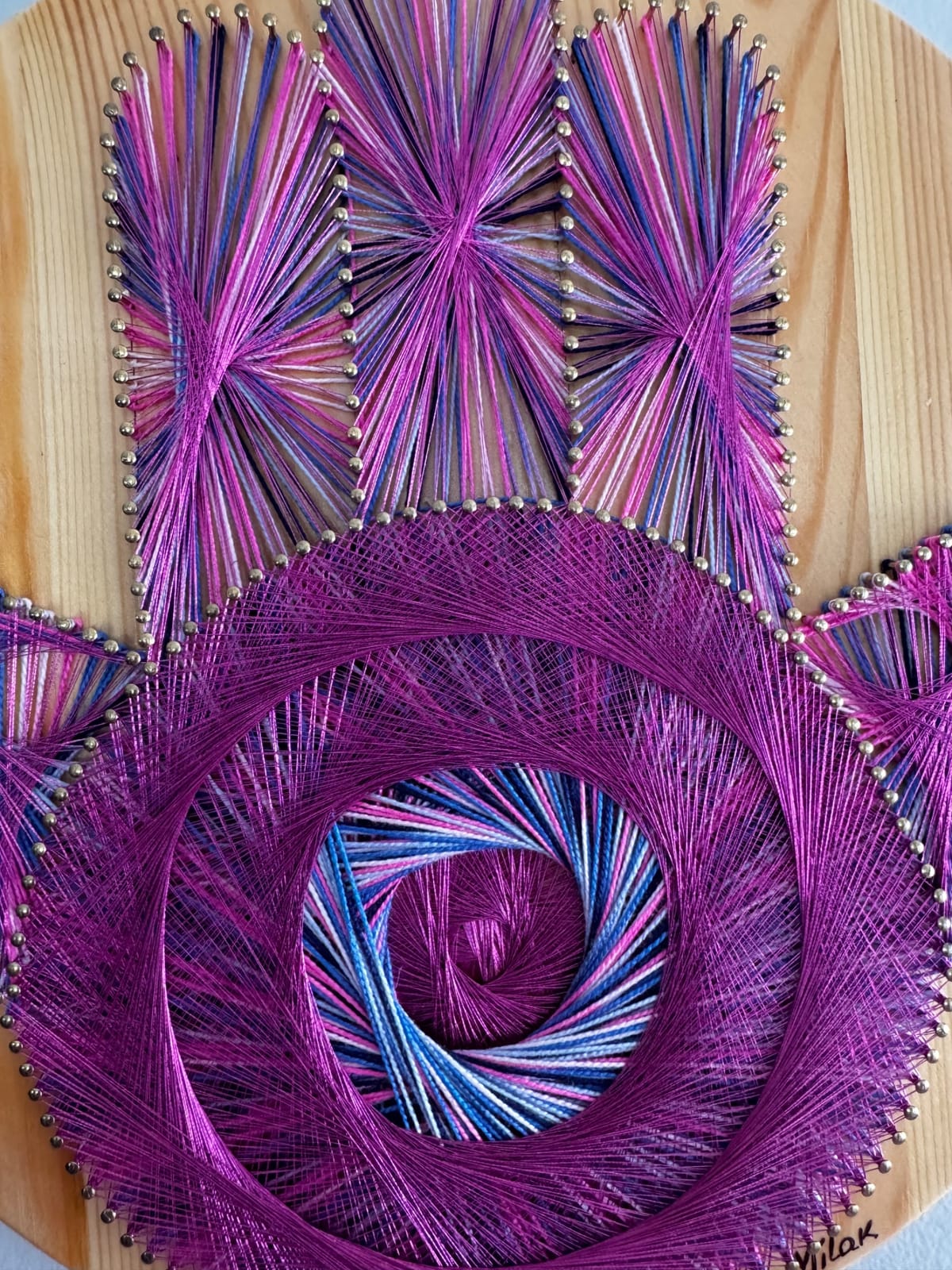 Purple & Pink Hamsa String Art - Handmade Evil Eye Wall Art, detail view 3 — handmade string art by Asja