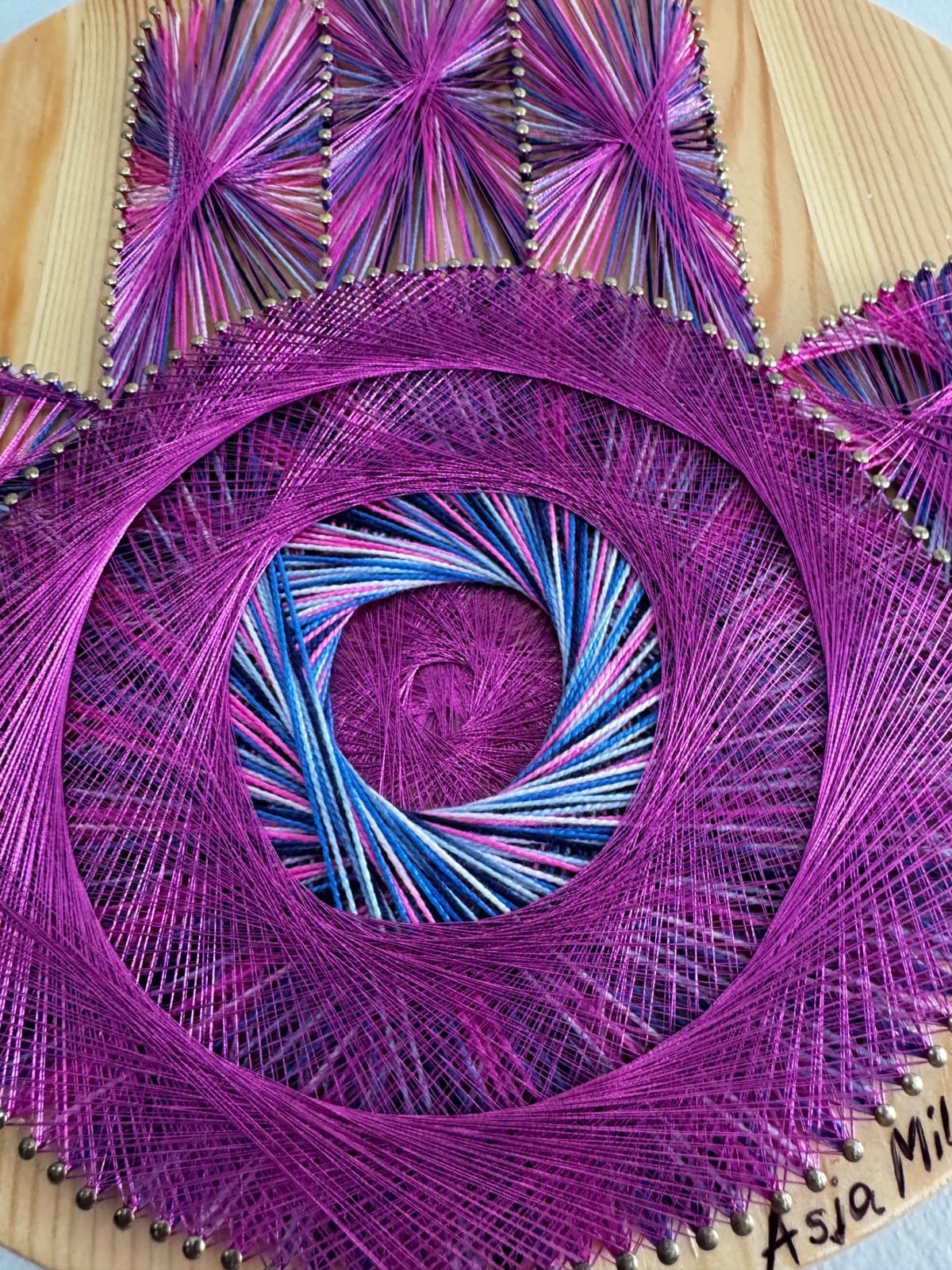 Purple & Pink Hamsa String Art - Handmade Evil Eye Wall Art, detail view 4 — handmade string art by Asja