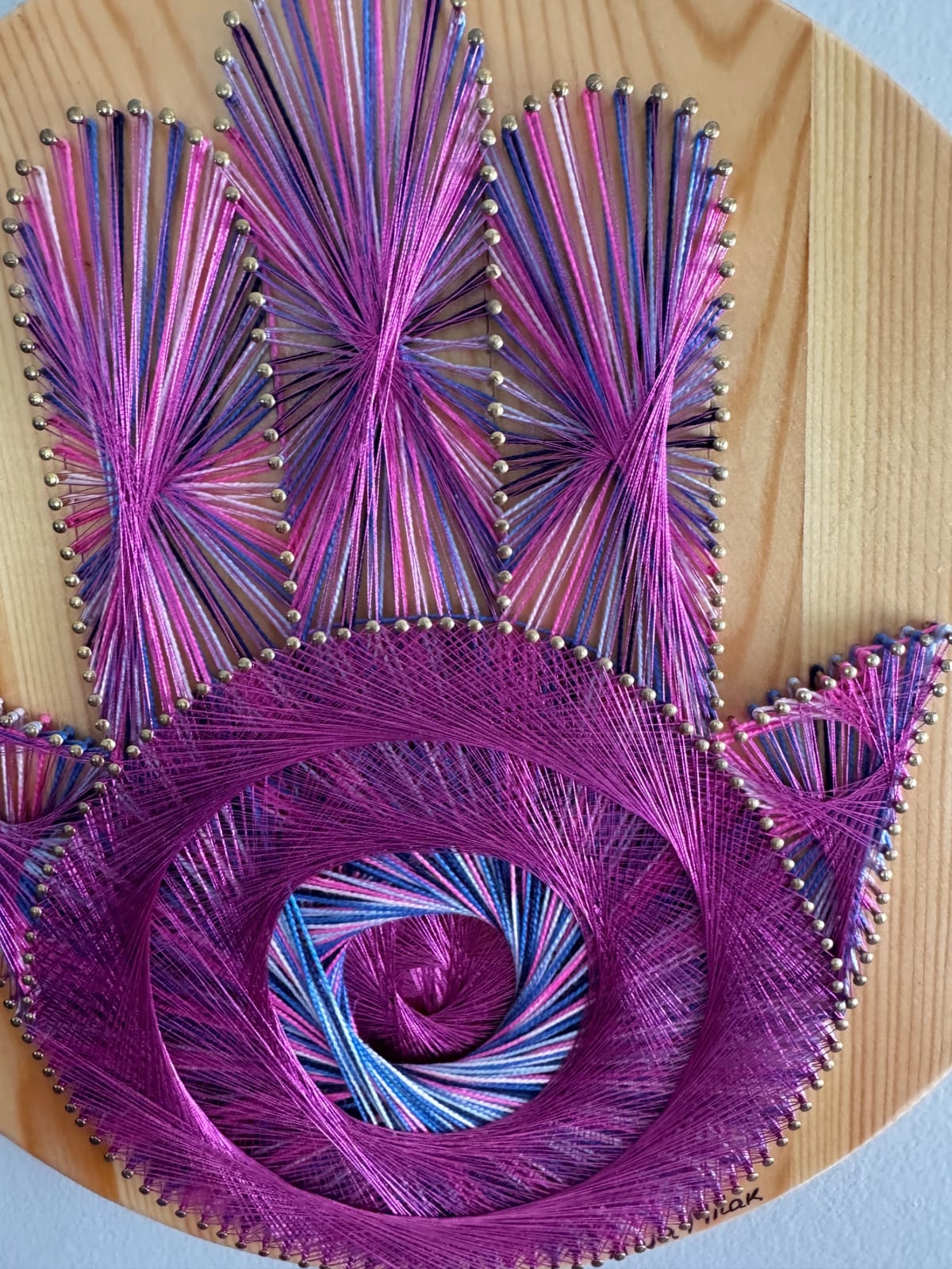 Purple & Pink Hamsa String Art - Handmade Evil Eye Wall Art, detail view 7 — handmade string art by Asja