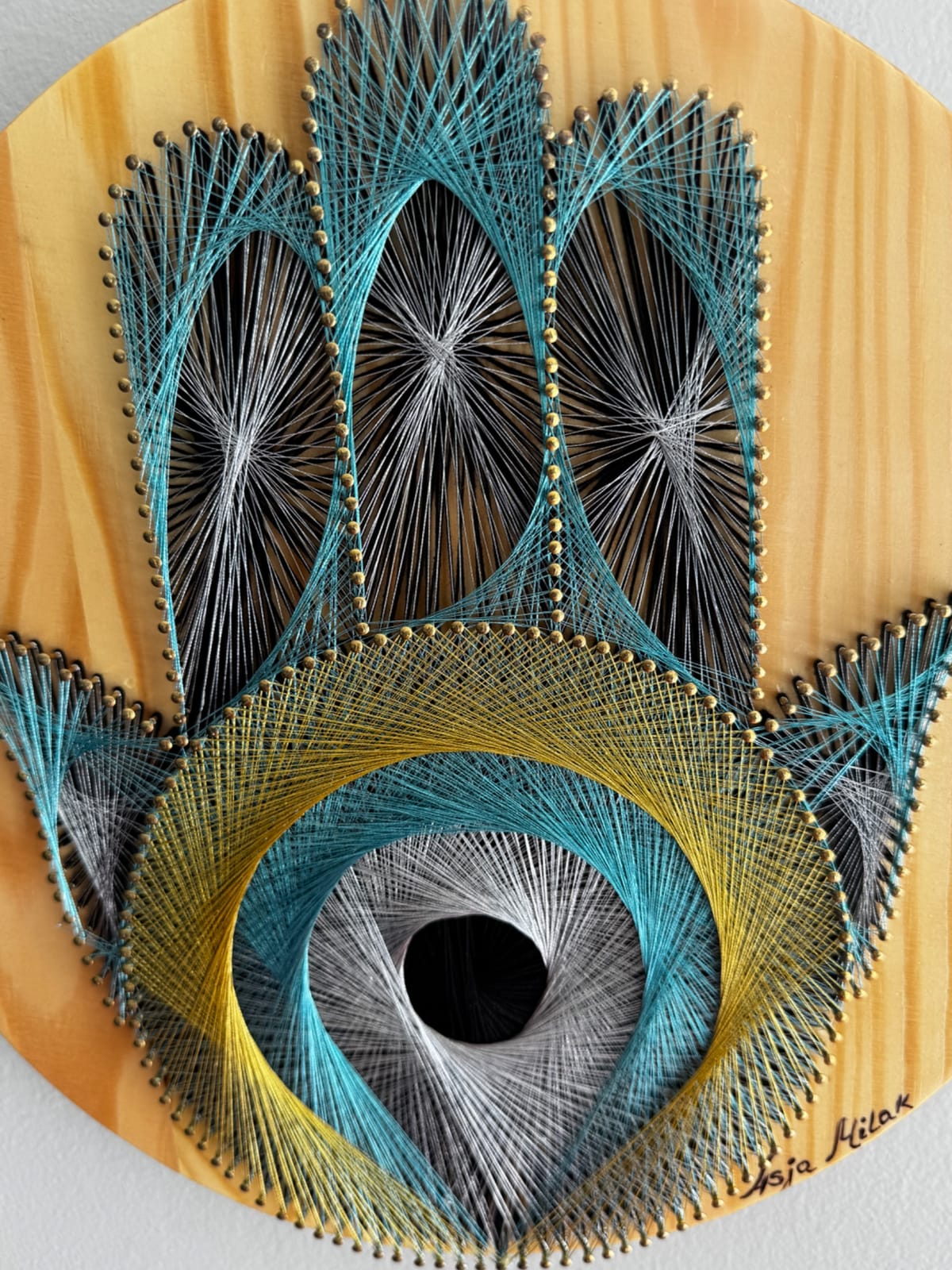 Hamsa Evil Eye String Art - Handmade Symbolic Wall Art, detail view 5 — handmade string art by Asja