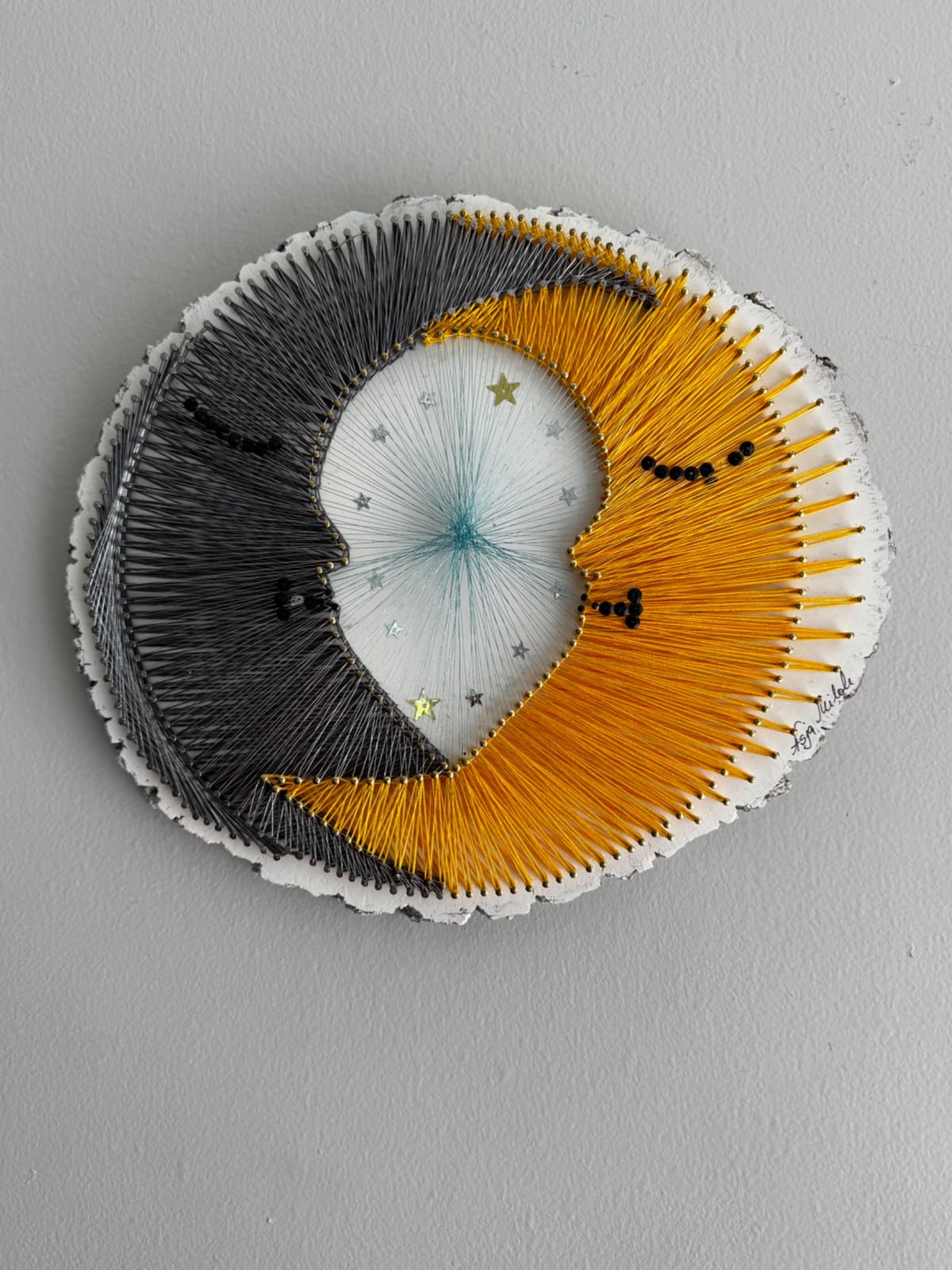 Sun & Moon String Art - Handmade Celestial Wall Art, detail view 2 — handmade string art by Asja