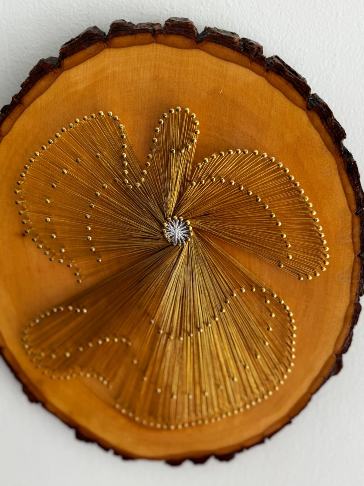 Gold Angel String Art - Handmade Live-Edge Wood Wall Art, detail view 6 — handmade string art by Asja