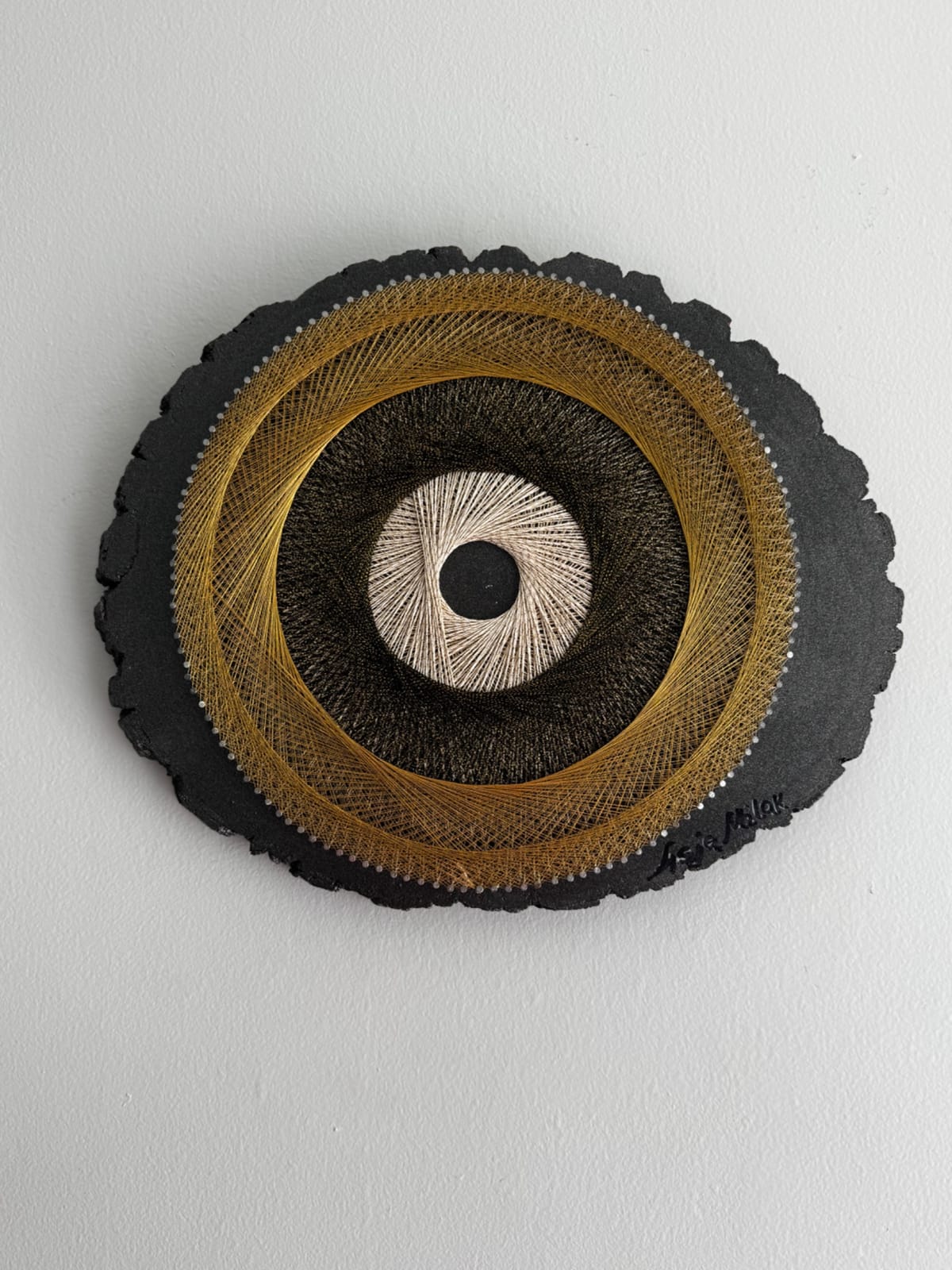 Black, Gold & Ivory Eye String Art - Handmade Geometric Wall Art, detail view 2 — handmade string art by Asja