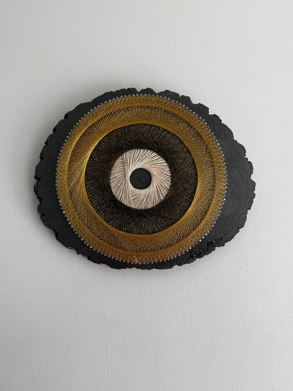 Black, Gold & Ivory Eye String Art - Handmade Geometric Wall Art, detail view 3 — handmade string art by Asja