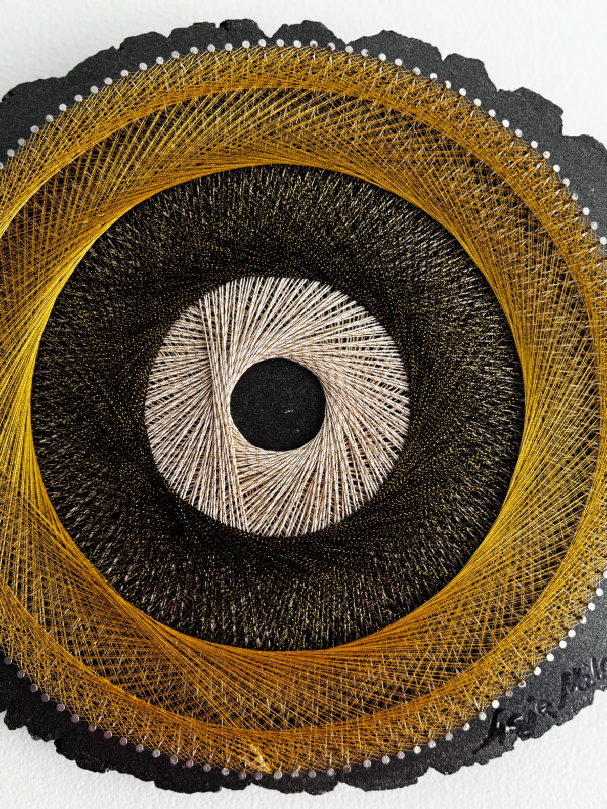 Black, Gold & Ivory Eye String Art - Handmade Geometric Wall Art, detail view 4 — handmade string art by Asja