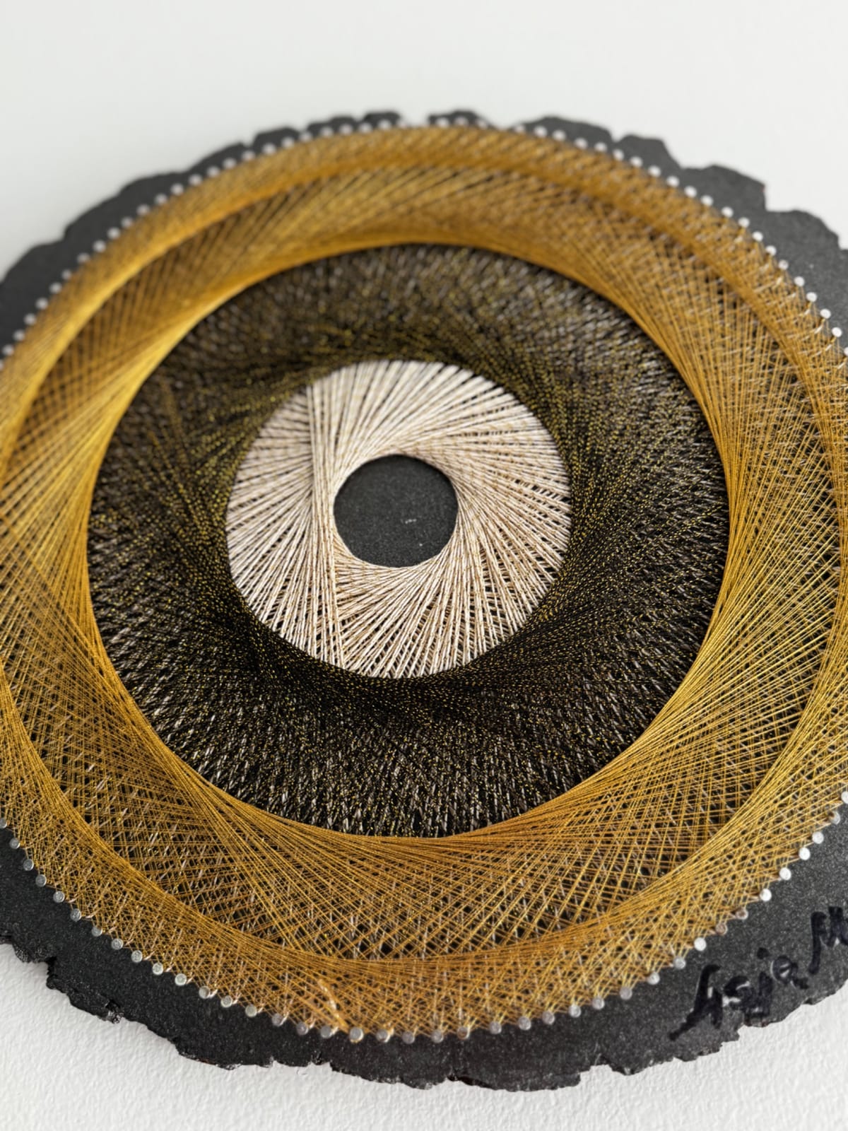 Black, Gold & Ivory Eye String Art - Handmade Geometric Wall Art, detail view 6 — handmade string art by Asja
