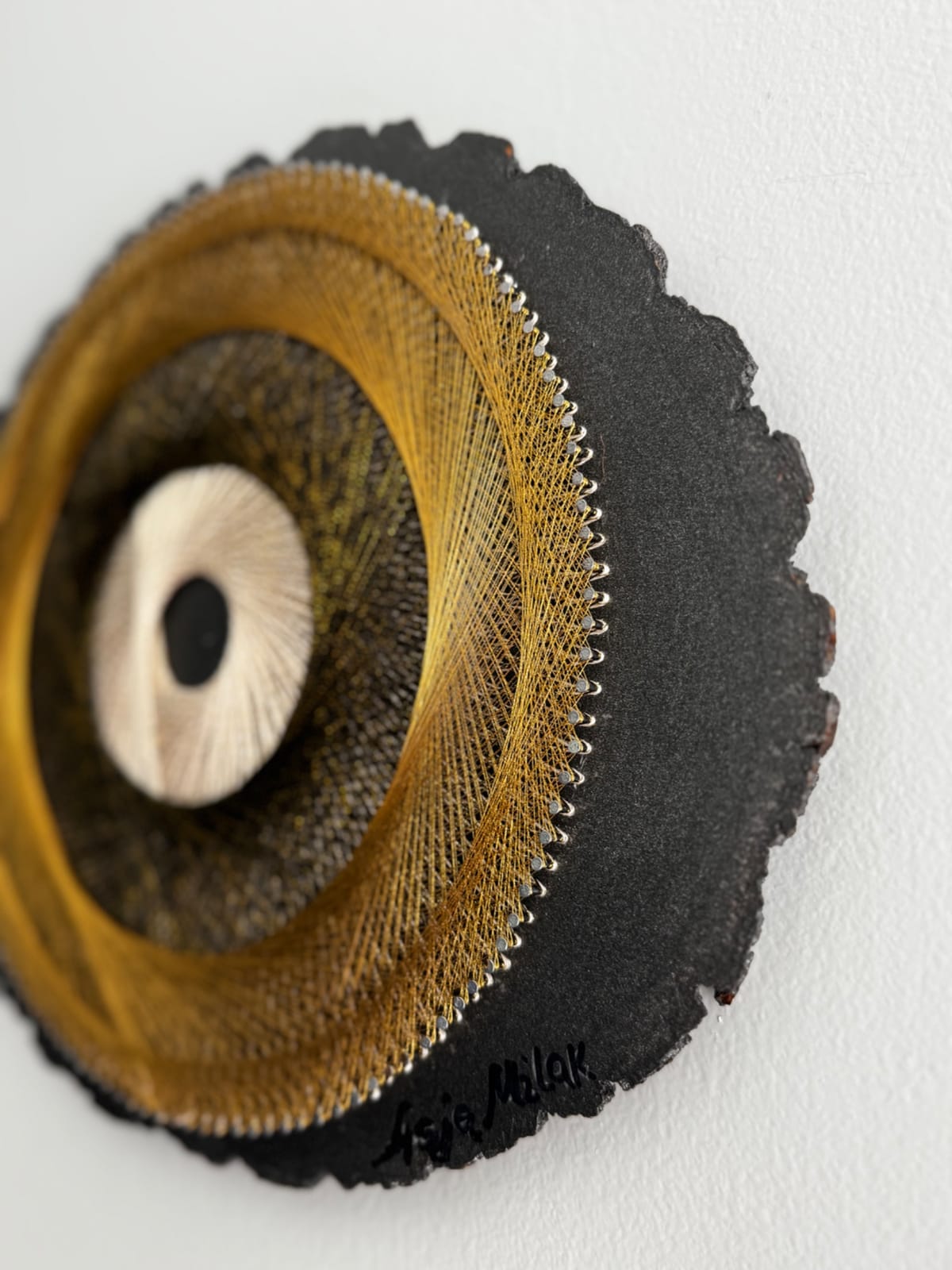 Black, Gold & Ivory Eye String Art - Handmade Geometric Wall Art, detail view 7 — handmade string art by Asja