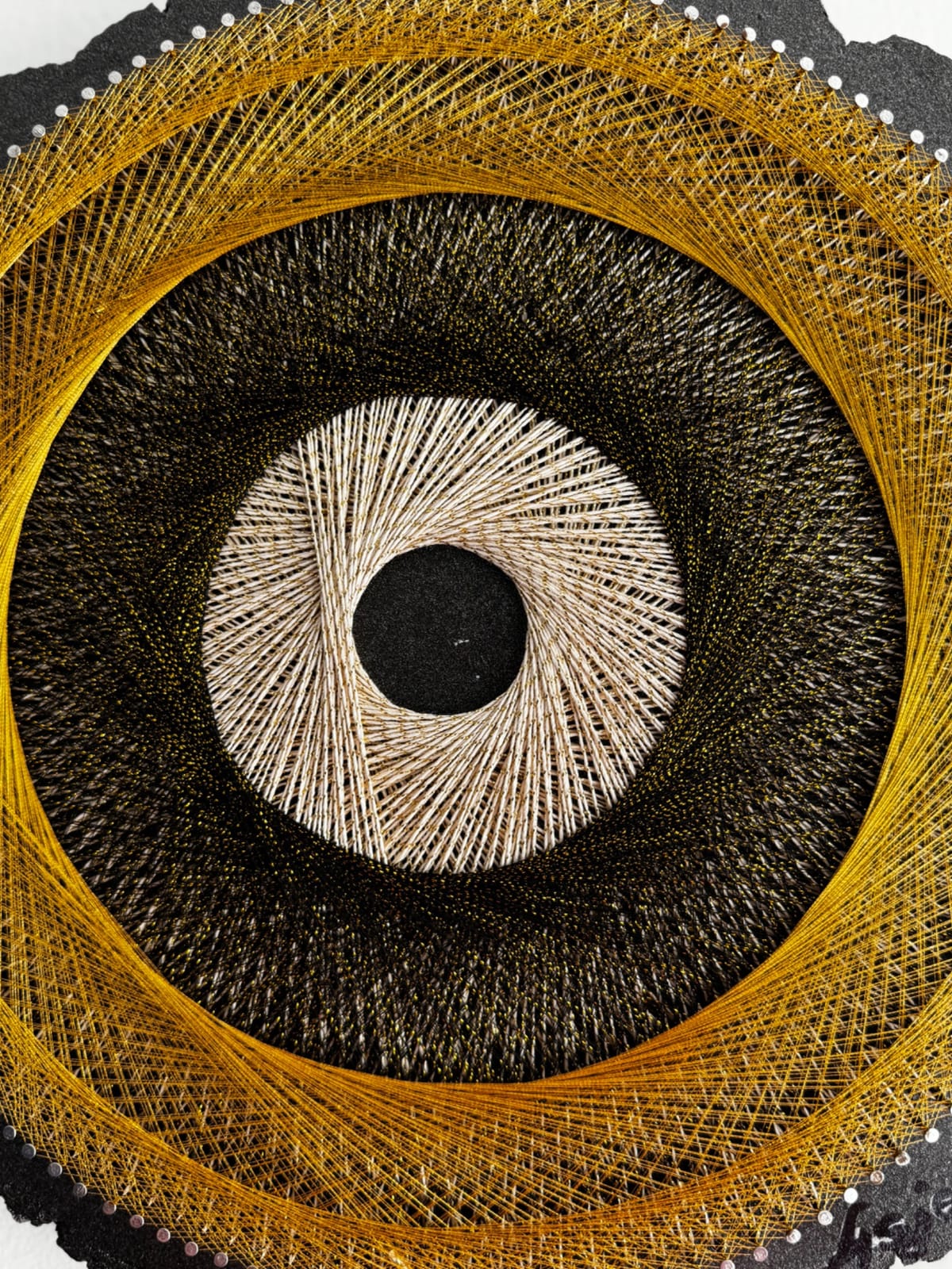 Black, Gold & Ivory Eye String Art - Handmade Geometric Wall Art, detail view 9 — handmade string art by Asja