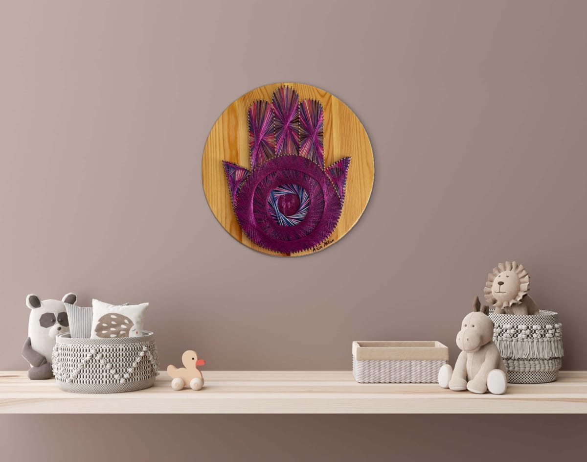 Purple & Pink Hamsa String Art - Handmade Evil Eye Wall Art, detail view 8 — handmade string art by Asja