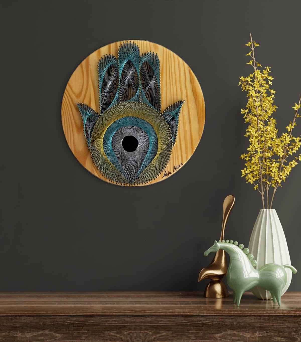 Hamsa Evil Eye String Art - Handmade Symbolic Wall Art, detail view 8 — handmade string art by Asja