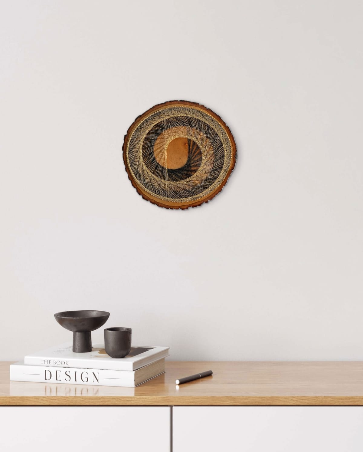 Gilded Eclipse — Black & Gold Live-Edge String Art, detail view 9 — handmade string art by Asja