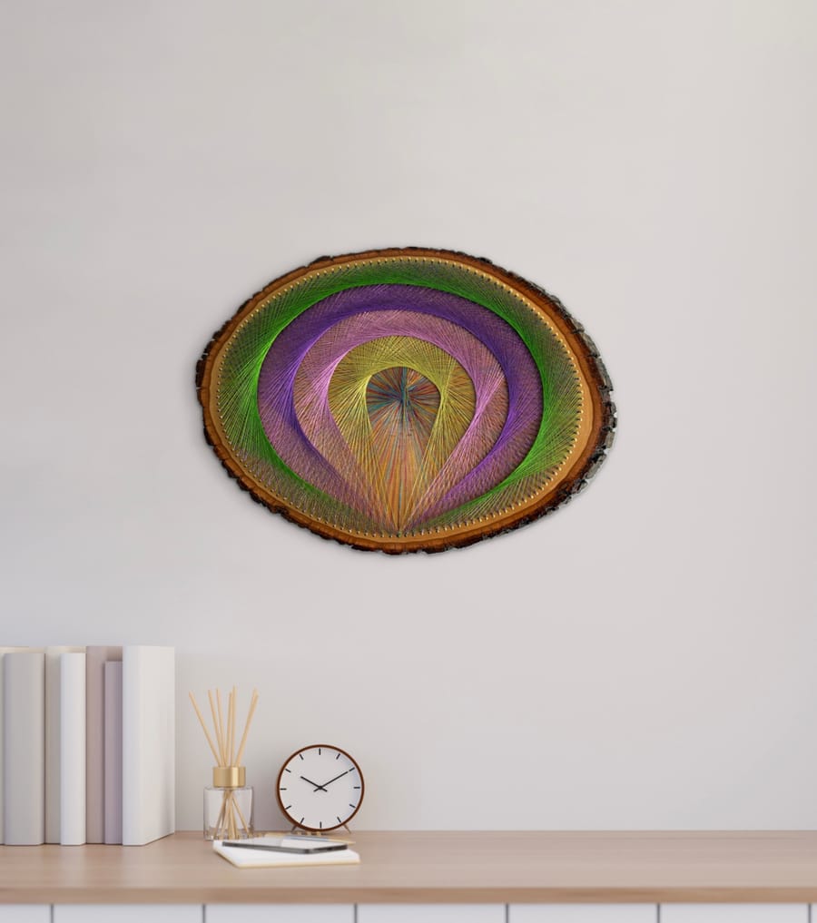 Purple, Green & Gold String Art - Handmade Geometric Wall Art — handmade string art by Asja