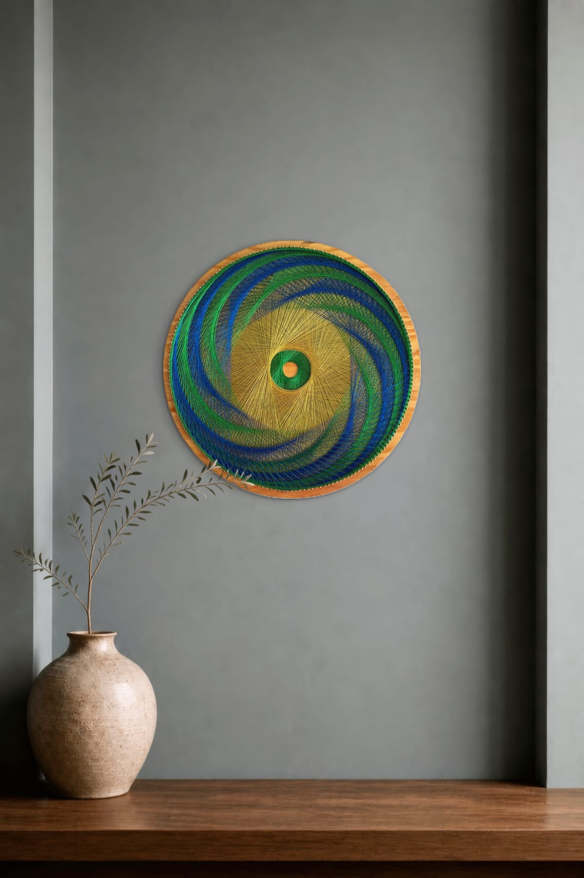 15” Blue Green & Gold String Art-Handmade Geometric Wall Art — handmade string art by Asja