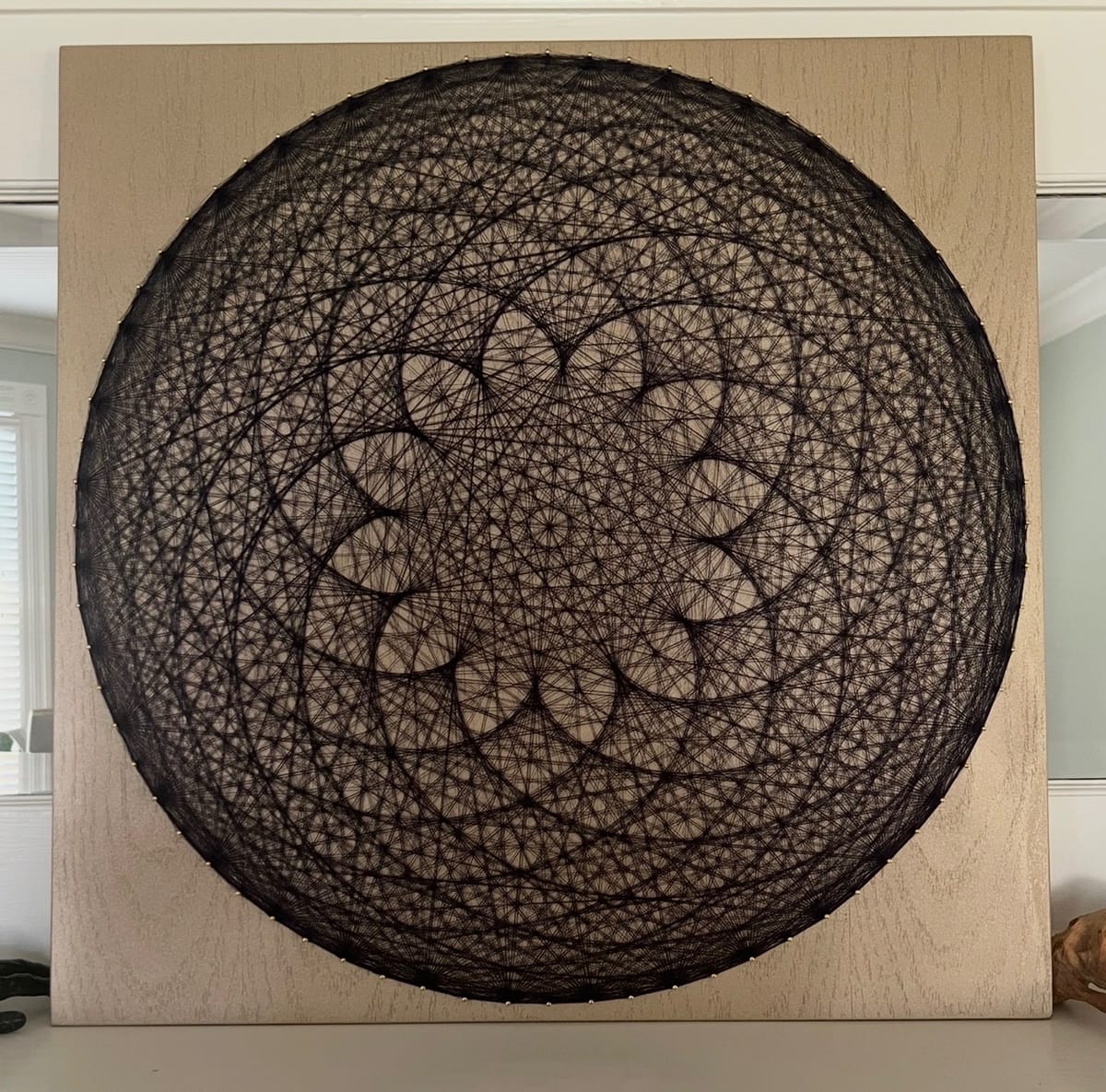 Dark Blue Mandala String Art - Handmade Geometric Wall Art, detail view 3 — handmade string art by Asja