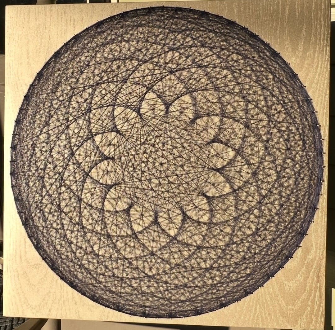 Dark Blue Mandala String Art - Handmade Geometric Wall Art, detail view 4 — handmade string art by Asja
