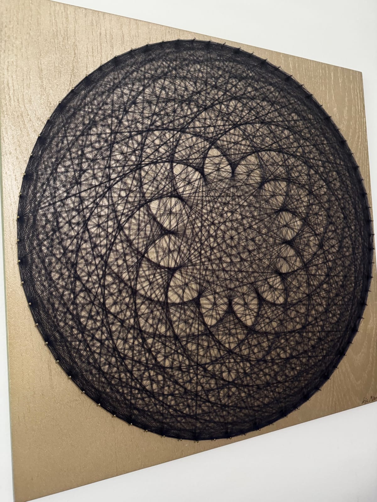 Dark Blue Mandala String Art - Handmade Geometric Wall Art, detail view 5 — handmade string art by Asja