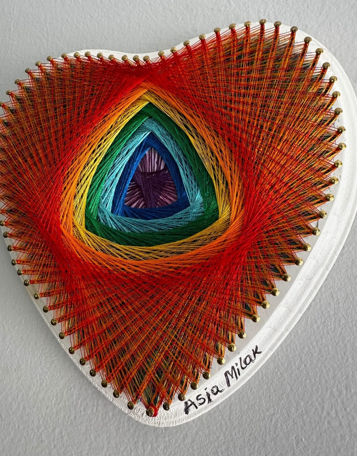 10” Rainbow Heart String Art - Handmade Rainbow Wall Art, detail view 3 — handmade string art by Asja