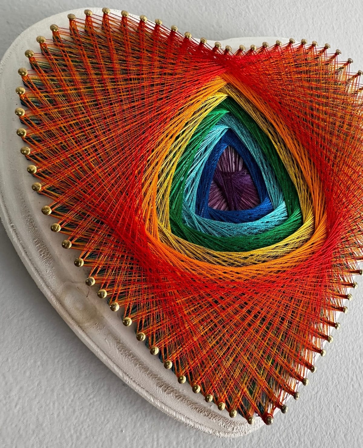 10” Rainbow Heart String Art - Handmade Rainbow Wall Art, detail view 4 — handmade string art by Asja