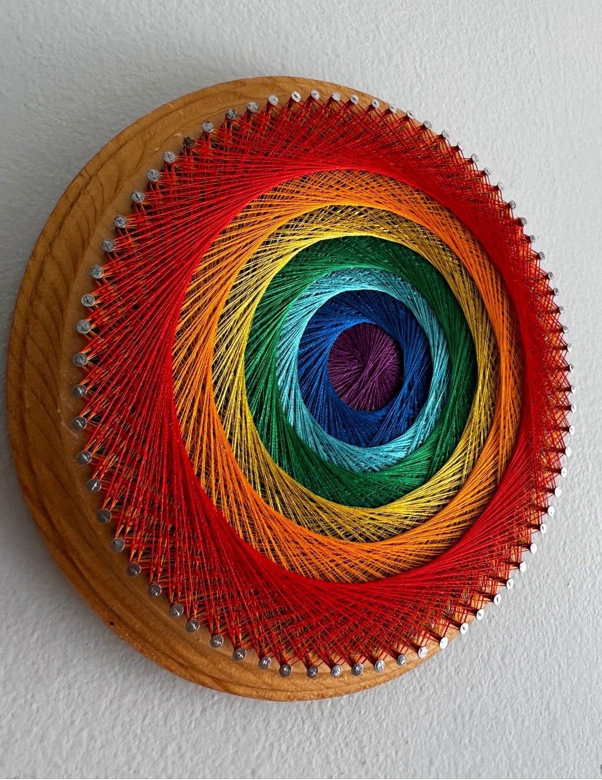 9” Rainbow String Art - Handmade Geometric Wall Art, detail view 3 — handmade string art by Asja