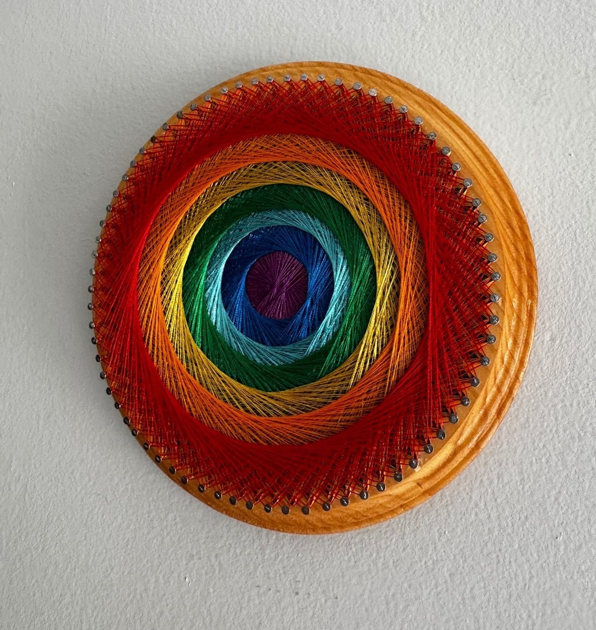 9” Rainbow String Art - Handmade Geometric Wall Art, detail view 4 — handmade string art by Asja
