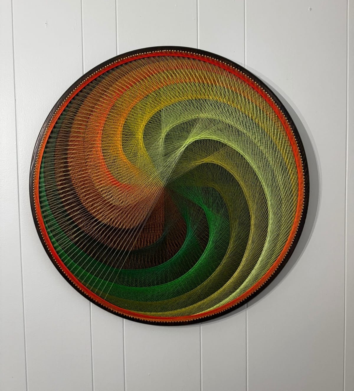 Green, Orange & Gold String Art - Handmade Geometric Wall Art, detail view 2 — handmade string art by Asja