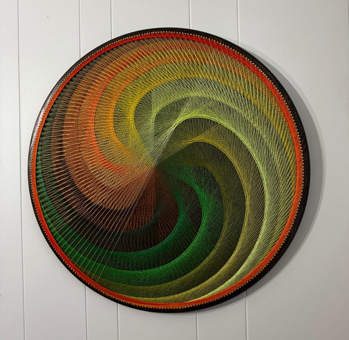 Green, Orange & Gold String Art - Handmade Geometric Wall Art, detail view 3 — handmade string art by Asja