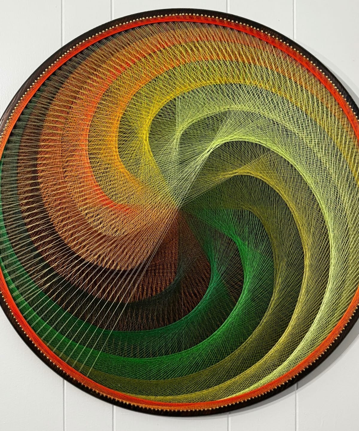 Green, Orange & Gold String Art - Handmade Geometric Wall Art, detail view 4 — handmade string art by Asja