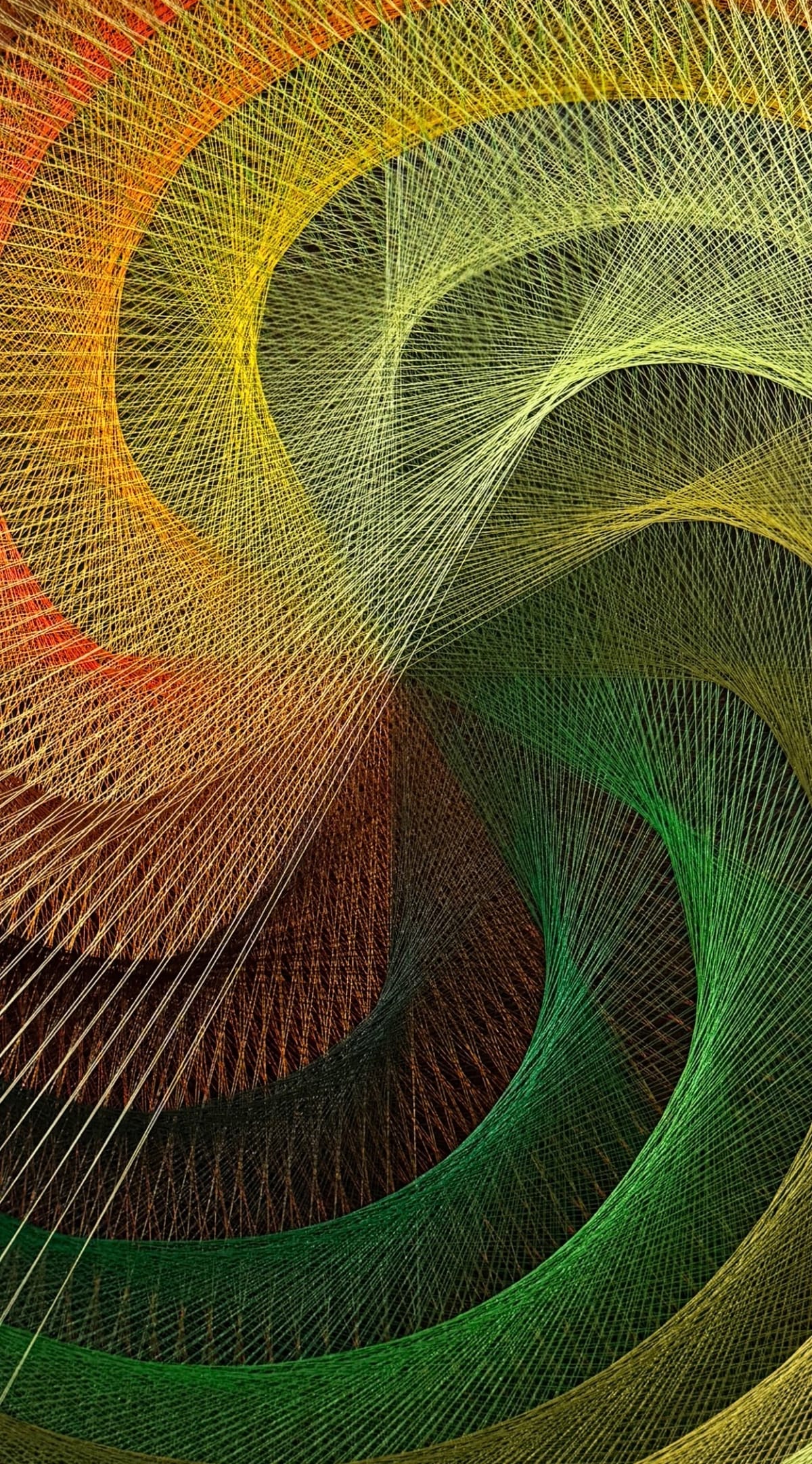 Green, Orange & Gold String Art - Handmade Geometric Wall Art, detail view 5 — handmade string art by Asja