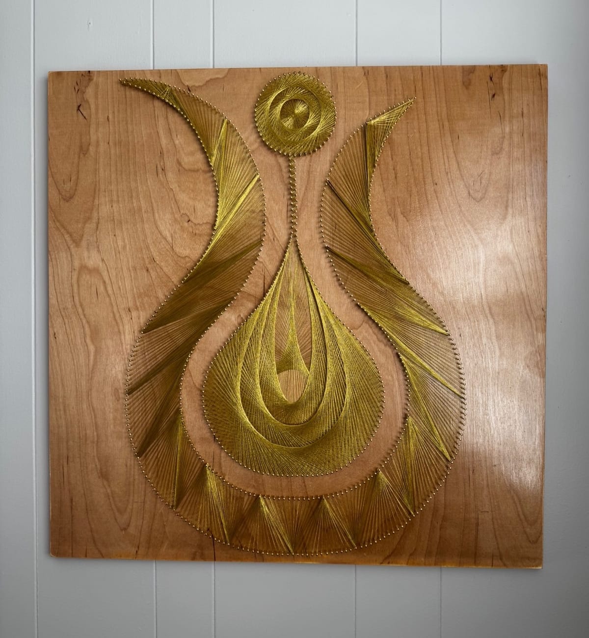 Gold Goddess String Art - Handmade Figurative Wall Art, detail view 2 — handmade string art by Asja