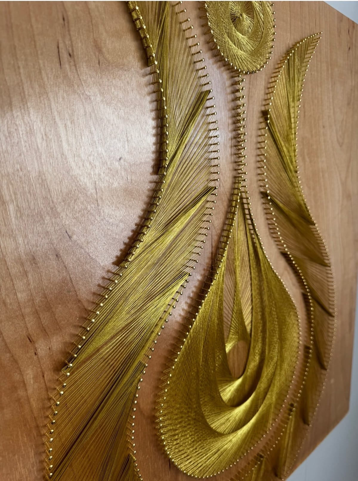Gold Goddess String Art - Handmade Figurative Wall Art, detail view 3 — handmade string art by Asja