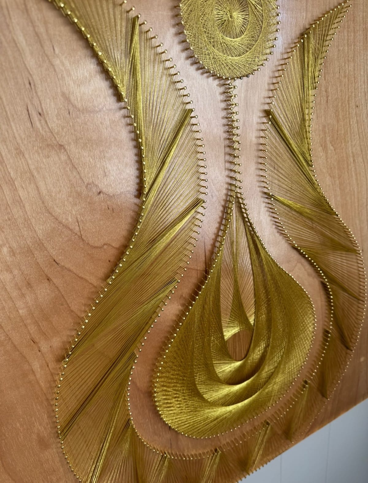 Gold Goddess String Art - Handmade Figurative Wall Art, detail view 4 — handmade string art by Asja