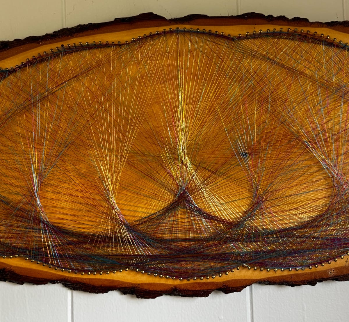 Multicolor Geometric String Art - Handmade Live-Edge Wall Art, detail view 3 — handmade string art by Asja