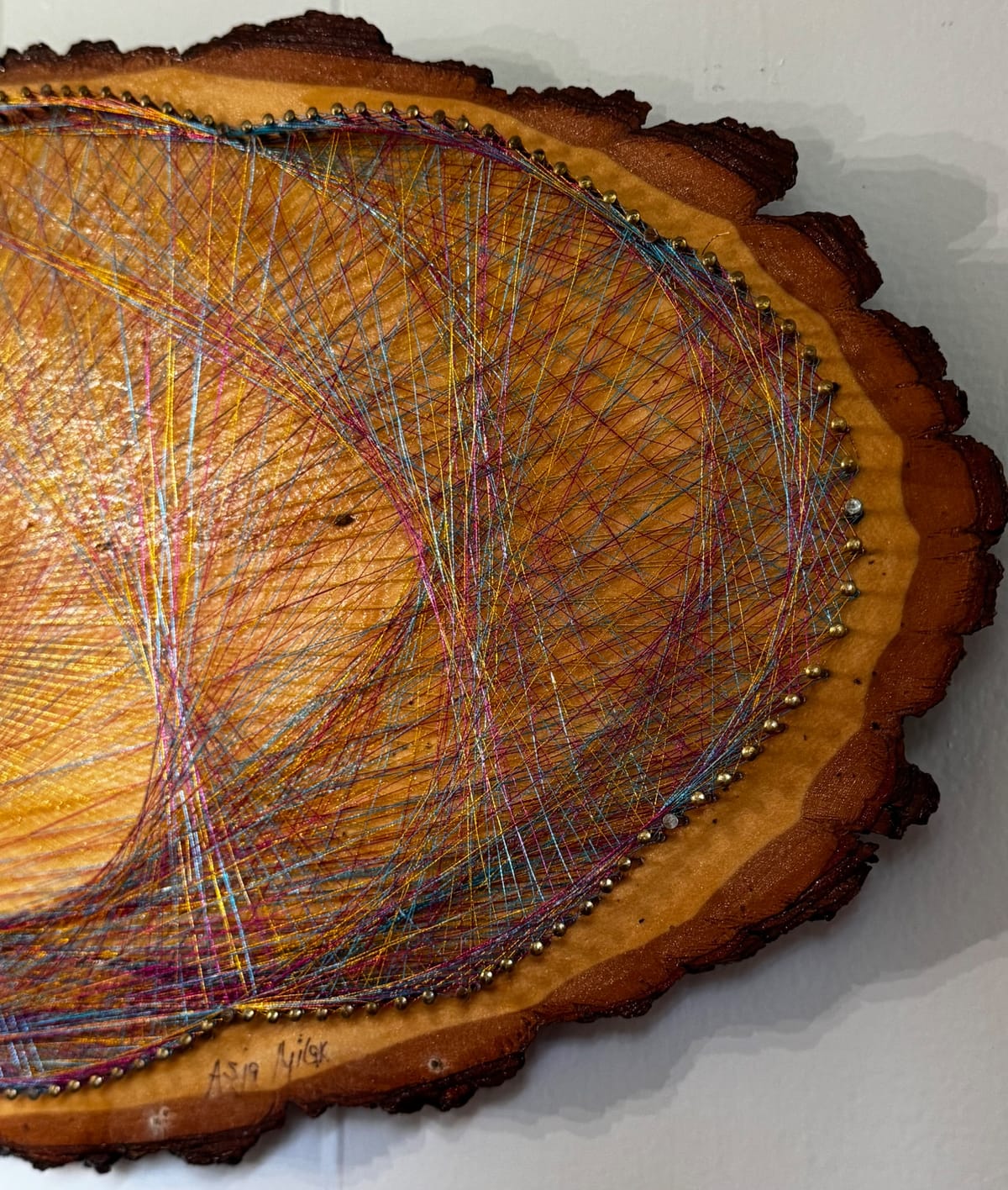 Multicolor Geometric String Art - Handmade Live-Edge Wall Art, detail view 5 — handmade string art by Asja