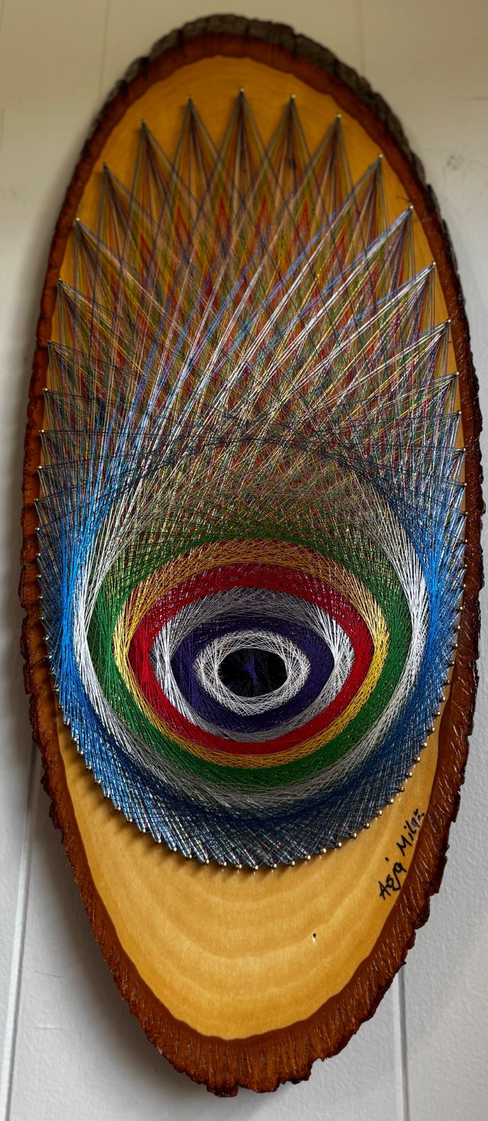 Evil Eye String Art - Handmade Live-Edge Wall Art, detail view 3 — handmade string art by Asja