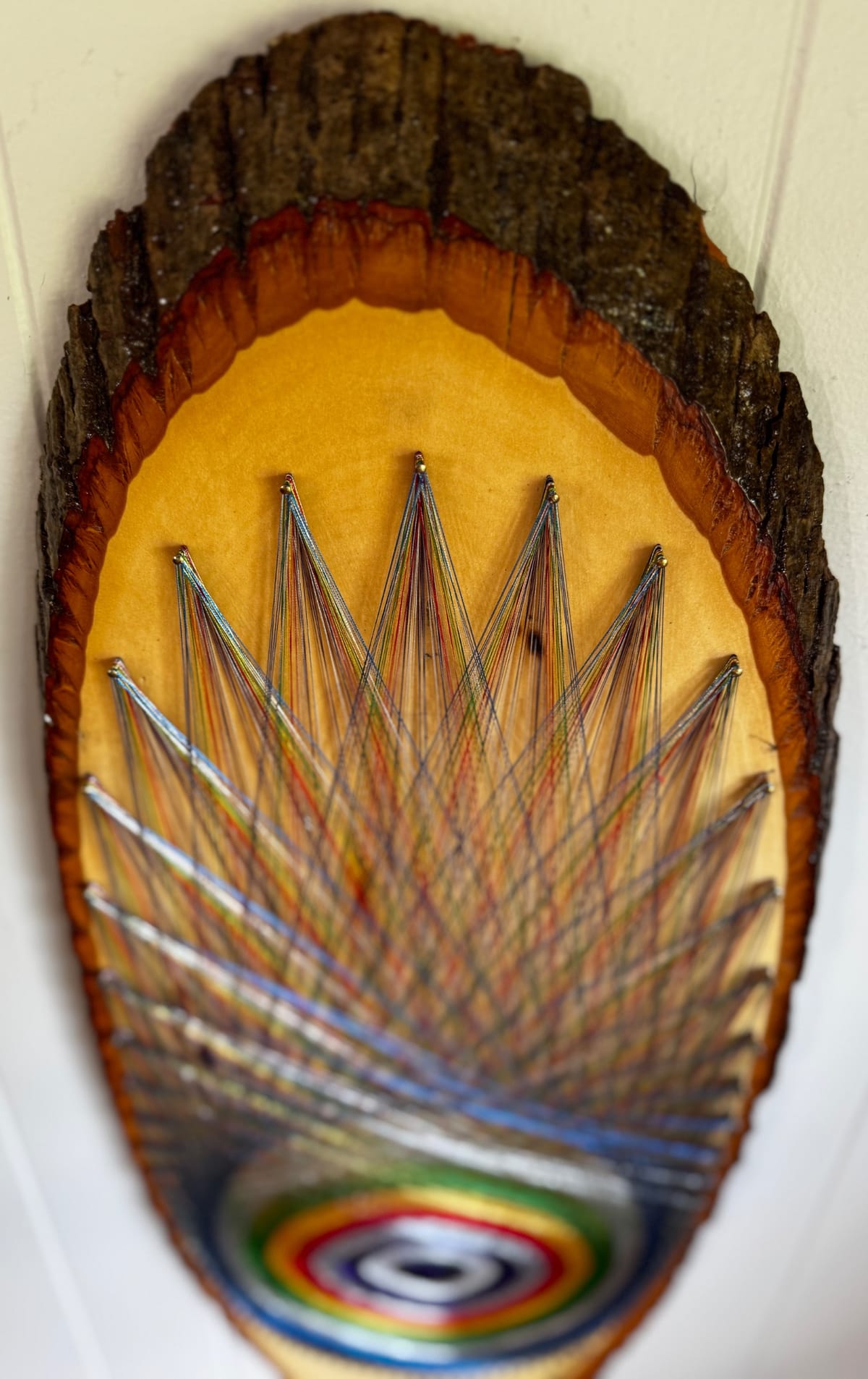 Evil Eye String Art - Handmade Live-Edge Wall Art, detail view 4 — handmade string art by Asja