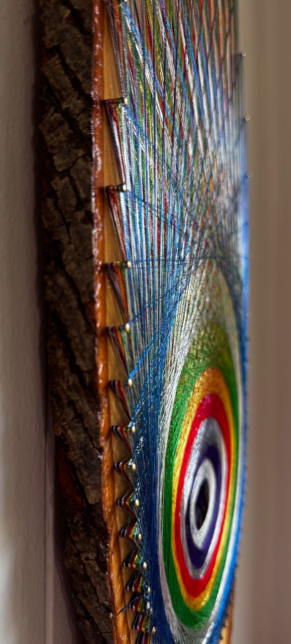 Evil Eye String Art - Handmade Live-Edge Wall Art, detail view 5 — handmade string art by Asja